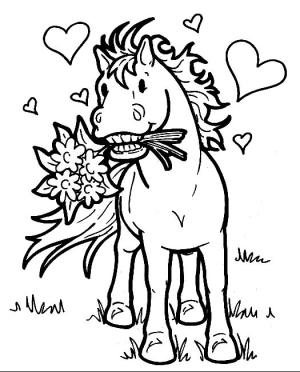 At boyama sayfası, Horse coloring page, Buket Çiçek Taşıyan Kız, 