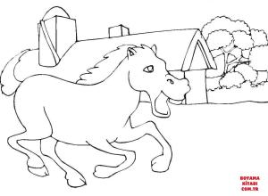 At boyama sayfası, Horse coloring page, , horses horse near the stable 