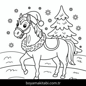 Atlar boyama sayfası – basit çizim, kolay boyama