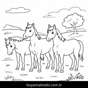 Atlar boyama sayfası – el becerilerini geliştirir, boyama çalışması