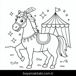 Atlar boyama sayfası – PDF indir, sevimli karakter