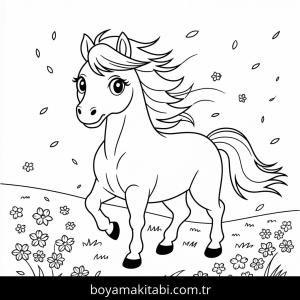 Atlar boyama sayfası – çizgi film temalı, basit çizim