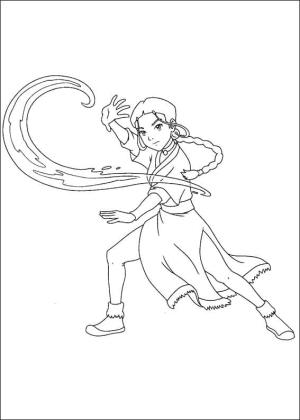 Avatar Son Havabükücü boyama sayfası,  coloring page, Katara suyu kontrol ediyor, 