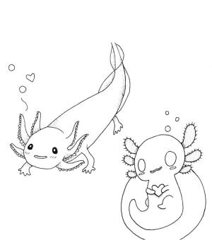 Axolotl boyama sayfası,  coloring page, İki sevimli aksolotl, 