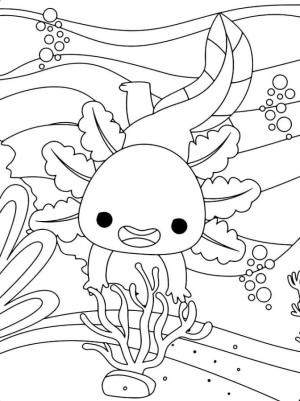 Axolotl boyama sayfası,  coloring page, Deniz yosunları arasında aksolotl, 