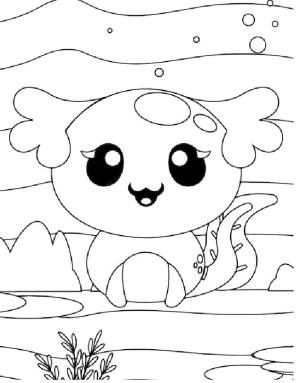 Axolotl boyama sayfası,  coloring page, Büyüleyici bir görünüme sahip yavru aksolotl., 