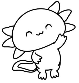 Axolotl boyama sayfası,  coloring page, El sallayan sevimli aksolotl, 