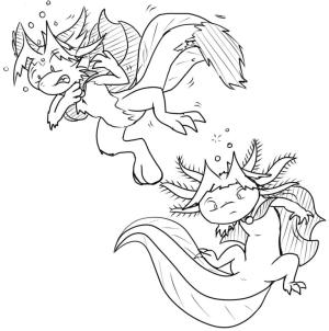 Axolotl boyama sayfası,  coloring page, İki çevik aksolotl, 