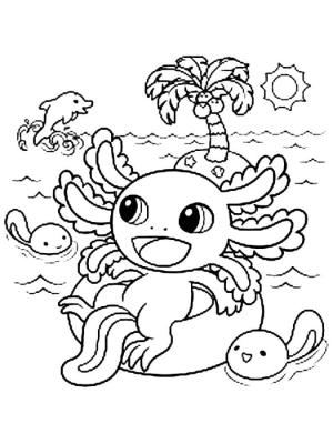 Axolotl boyama sayfası,  coloring page, Axolotl şişme bir çemberin içinde oturuyor., 