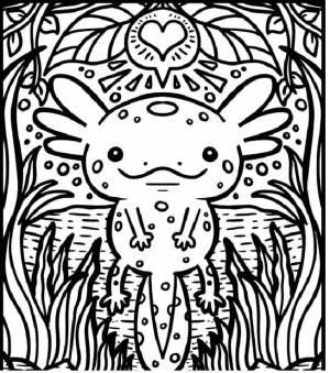 Axolotl boyama sayfası,  coloring page, Axolotl’un yoğun renklenmesi., 