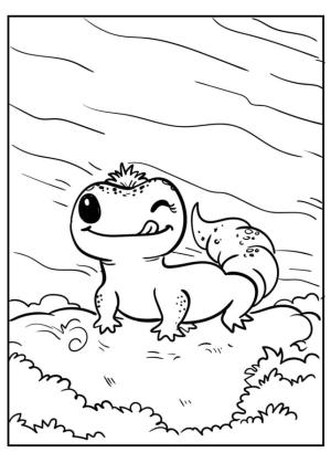 Axolotl boyama sayfası,  coloring page, Axolotl dudaklarını yalıyor, 