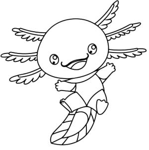 Axolotl boyama sayfası,  coloring page, Küçük mutlu aksolotl., 