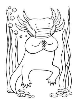 Axolotl boyama sayfası,  coloring page, Axolotl koruyucu maske içinde., 