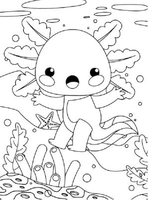 Axolotl boyama sayfası,  coloring page, Altta korkmuş Axolotl, 