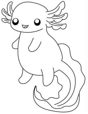 Axolotl boyama sayfası,  coloring page, Büyük kuyruklu neşeli aksolotl., 