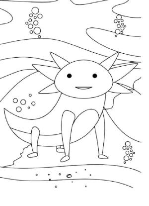 Axolotl boyama sayfası,  coloring page, Altta duran aksolotl, 