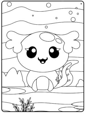 Axolotl boyama sayfası,  coloring page, Sevimli bebek Axolotl, 