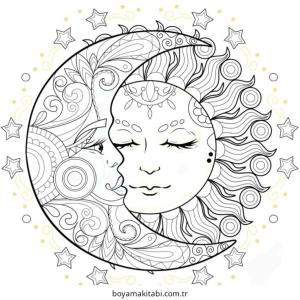 Ay boyama sayfası – sevimli karakter, sanatsal çalışma