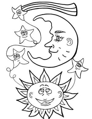 Ay boyama sayfası,  coloring page, Güneş ve Ay, 