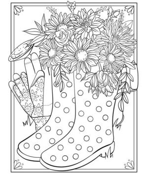 Ayakkabı boyama sayfası,  coloring page, Çizmelerde Çiçekler, 