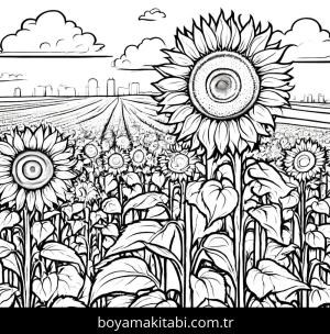 Ayçiçeği boyama sayfası,  coloring page, detaylı, basit, şirin