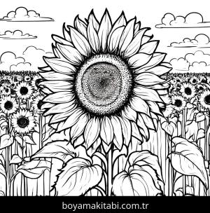 Ayçiçeği boyama sayfası,  coloring page, oyunlu, karikatür, renkli