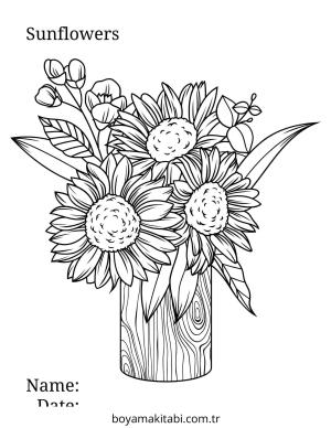 Ayçiçeği boyama sayfası – çocuklar için, çizgi film temalı