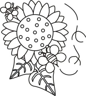 Ayçiçeği boyama sayfası,  coloring page, Arılar güneşli çiçekleri tozlaştırmaya geldi., 