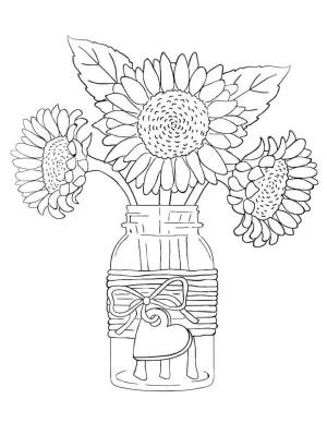 Ayçiçeği boyama sayfası,  coloring page, Güzel bir vazoda, bir buket ayçiçeği ev sahiplerini memnun eder, 