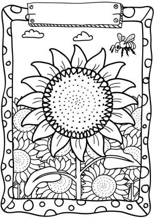 Ayçiçeği boyama sayfası,  coloring page, Güneşli bir bitki ile güzel bir resim., 