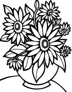 Ayçiçeği boyama sayfası,  coloring page, Vazoda güzel ve parlak çiçekler., 