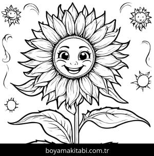 Ayçiçeği boyama sayfası,  coloring page, mutlu, mutlu, mutlu