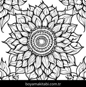 Ayçiçeği boyama sayfası,  coloring page, detaylı, çerçeveli, popüler