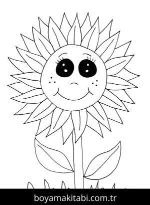 Ayçiçeği boyama sayfası – çizgi film temalı, basit çizim