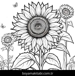 Ayçiçeği boyama sayfası,  coloring page, şekilli, klasik, ince çizgili