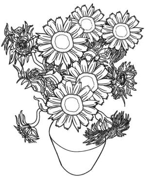 Ayçiçeği boyama sayfası,  coloring page, Vazoda ayçiçekleri evi süslüyor, 