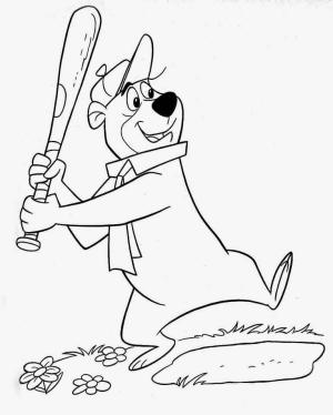 Ayı Yogi boyama sayfası,  coloring page, Beyzbol Oynayan Yogi Ayı, 