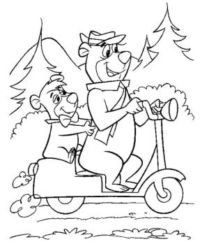 Ayı Yogi boyama sayfası,  coloring page, Ayı Yogi Motosiklette, 