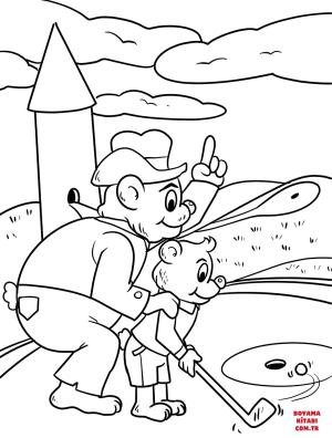 Ayı boyama sayfası, Bear coloring page, , Bears Dad And Son Playing Golf