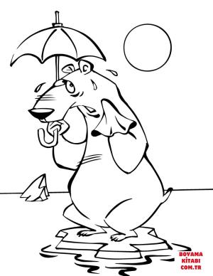 Ayı boyama sayfası, Bear coloring page, , Bears Polar Bear On Ice Floe With Umbrella