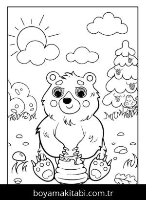 Ayı boyama sayfası – eğlenceli etkinlik, el becerilerini geliştirir