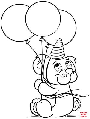 Ayı boyama sayfası, Bear coloring page, , Bears Birthday Bear With Balloons