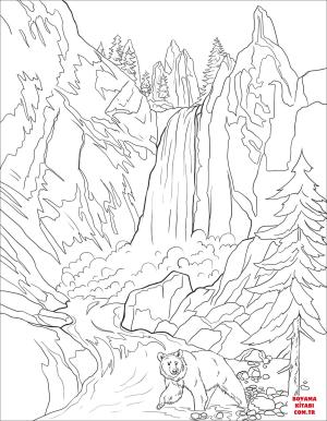 Ayı boyama sayfası, Bear coloring page, , Bears Grizzly Bear Near Tower Falls In Yellowstone