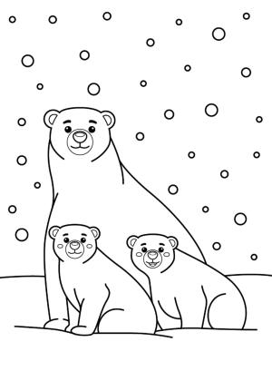 Ayı boyama sayfası, Bear coloring page, Anne ve İki Yavru Kutup Ayısı, 