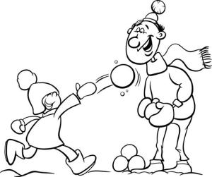 Baba ve Oğul boyama sayfası,  coloring page, Kışın Mutlu Baba ve Oğul, 