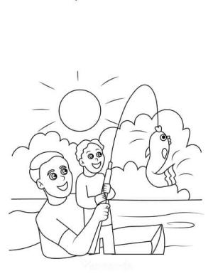 Baba ve Oğul boyama sayfası,  coloring page, Baba ve Oğul Sahilde Balık Tutuyor, 