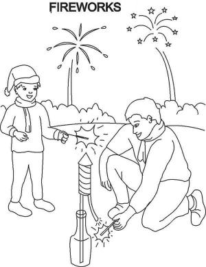 Baba ve Oğul boyama sayfası,  coloring page, Baba ve oğul Havai Fişeklerle Oynuyor, 