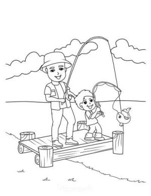 Baba ve Oğul boyama sayfası,  coloring page, Baba ve Oğul Balık Tutma, 