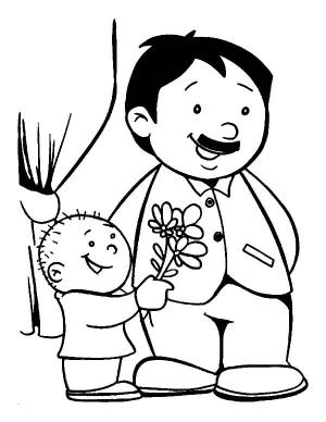 Baba ve Oğul boyama sayfası,  coloring page, Çocuk Babasına çiçek Verir, 