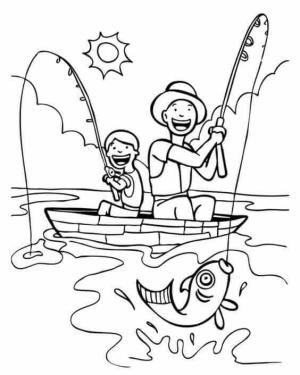 Baba ve Oğul boyama sayfası,  coloring page, Baba ve oğul Teknede balık Tutuyor, 